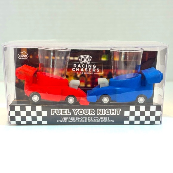 Racing Car Shot Glasses Set of 2 Red and Blue Plastic/Rubber - Picture 1 of 2